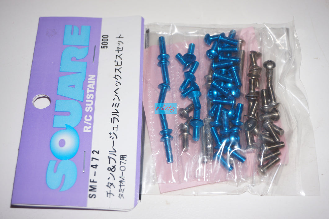 Tamiya M-07 Concept Titanium&Blue Duralumin Screw Set (Square/SMF-472)